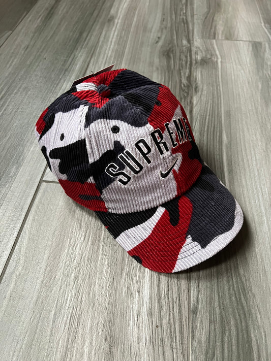 Supreme x Nike SS22 Corduroy Arc Logo 6-Panel Red Camo